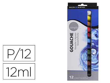 12 tubos 12 ml. pintura gouache Daler Rowney Simply colores surtidos